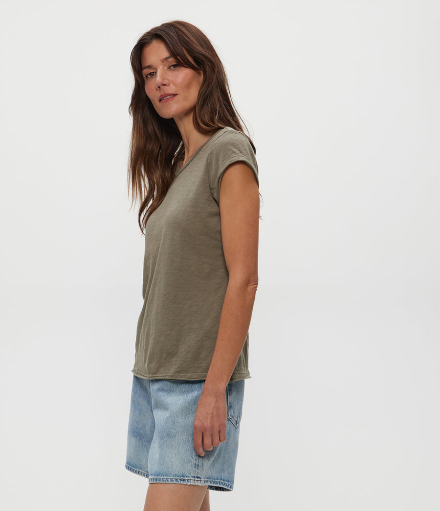 Trudy Supima Tee in Olive Green Side View #OLIVE
