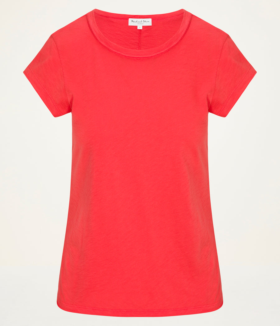 Trudy Supima Tee in SAMBA RED Close up View #SAMBA