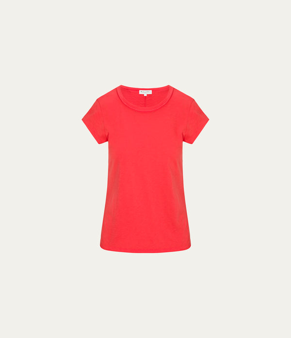 Trudy Supima Tee in SAMBA RED Close up View #SAMBA