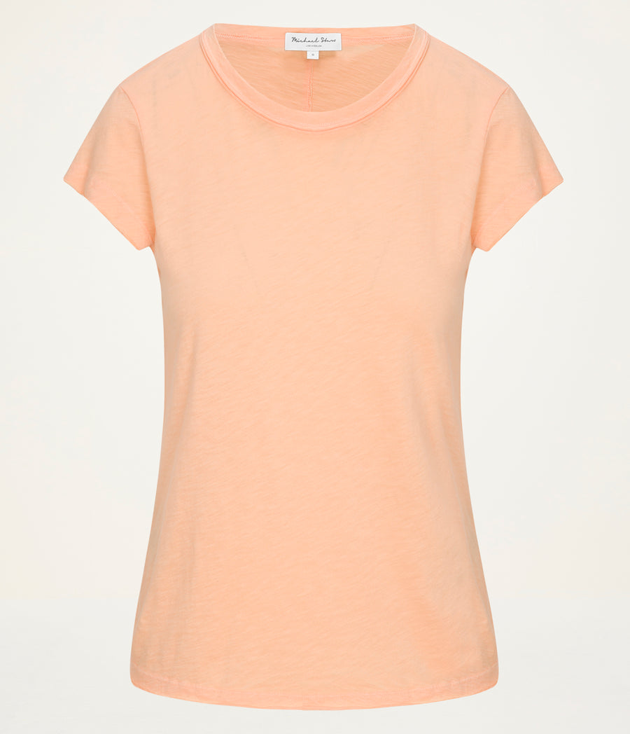 Trudy Supima Tee in Tangerine Orange Close Up View  #TANGERINE