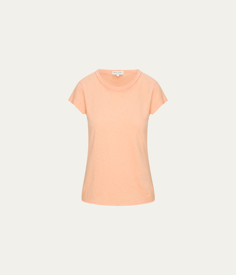 Trudy Supima Tee in Tangerine Orange Close Up View  #TANGERINE