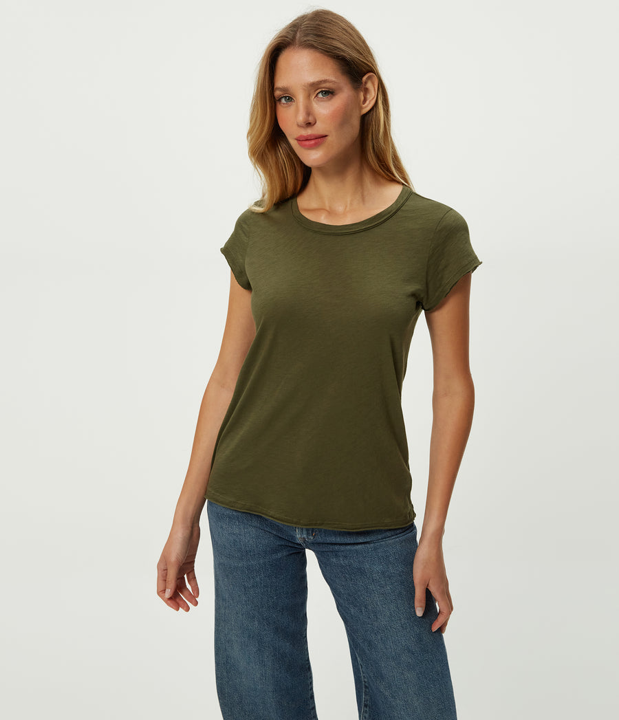 Trudy Supima Tee in TOPIARY GREEN  Close up View #TOPIARY
