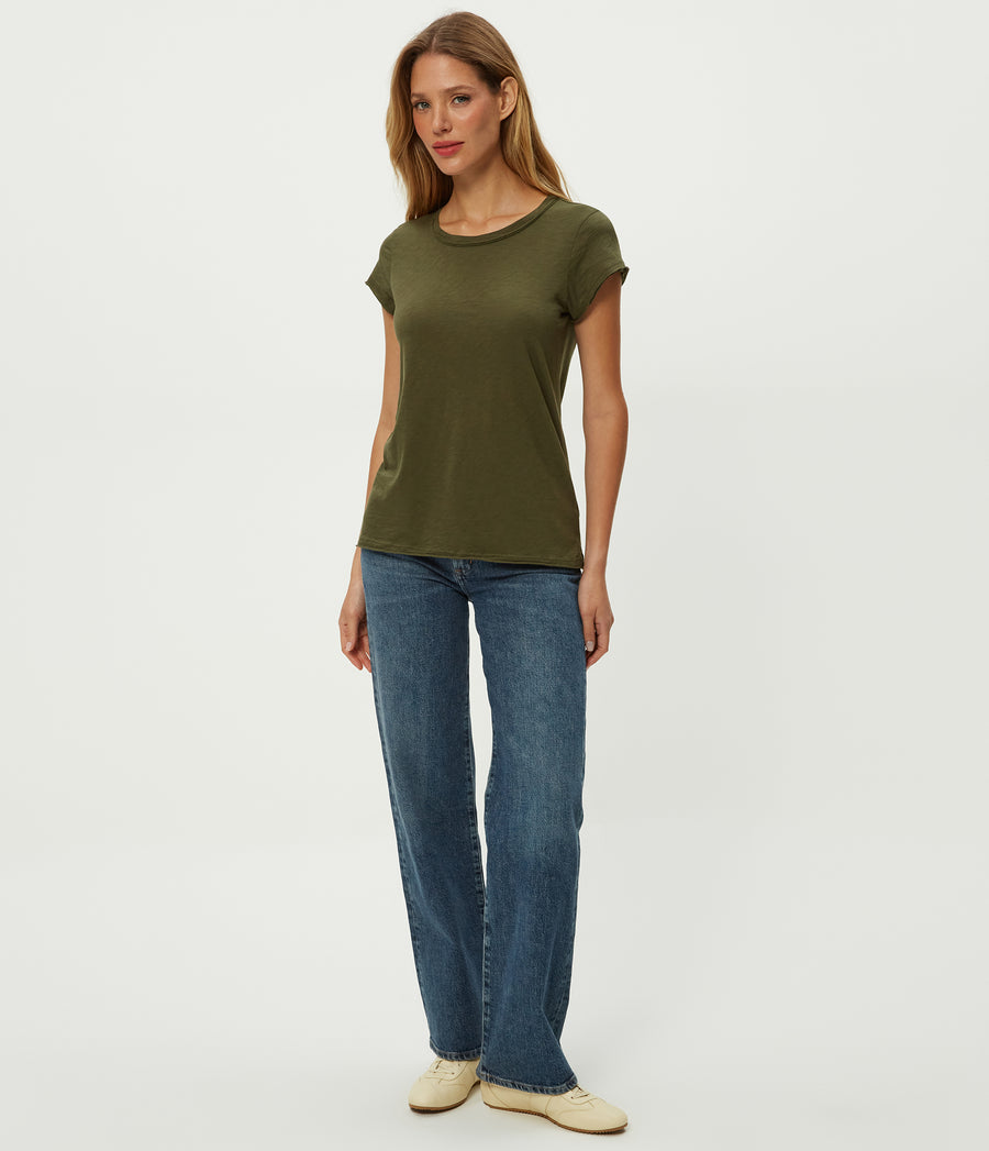 Trudy Supima Tee in TOPIARY GREEN Full Body View #TOPIARY