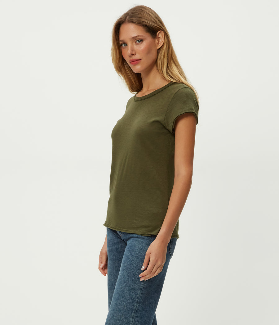 Trudy Supima Tee in TOPIARY GREEN Side View #TOPIARY