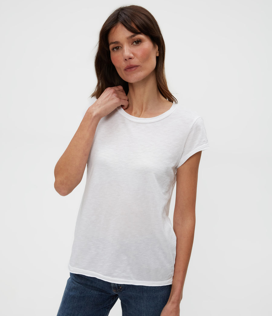 Trudy Supima Tee in White Close Up View #WHITE