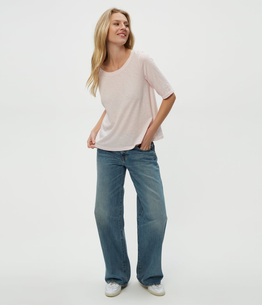 Dua Supima Tee in Lychee Pink Full Body View #LYCHEE