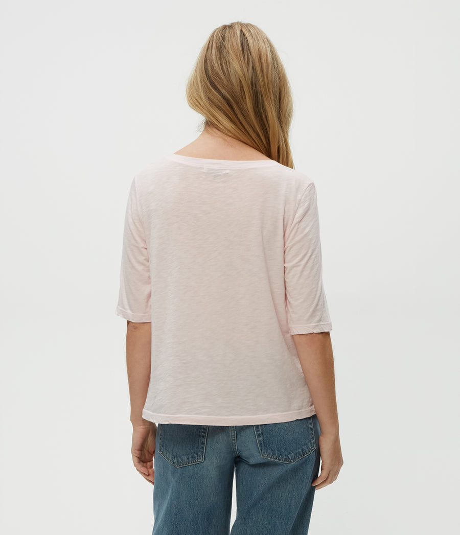 Dua Supima Tee in Lychee Pink Back View #LYCHEE
