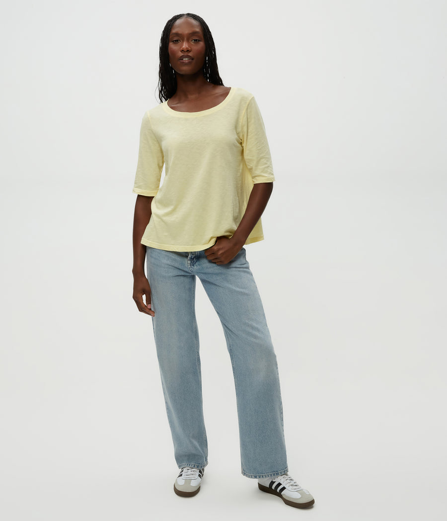 Dua Supima Tee in Lemonade Yellow Full Body View #LEMONADE