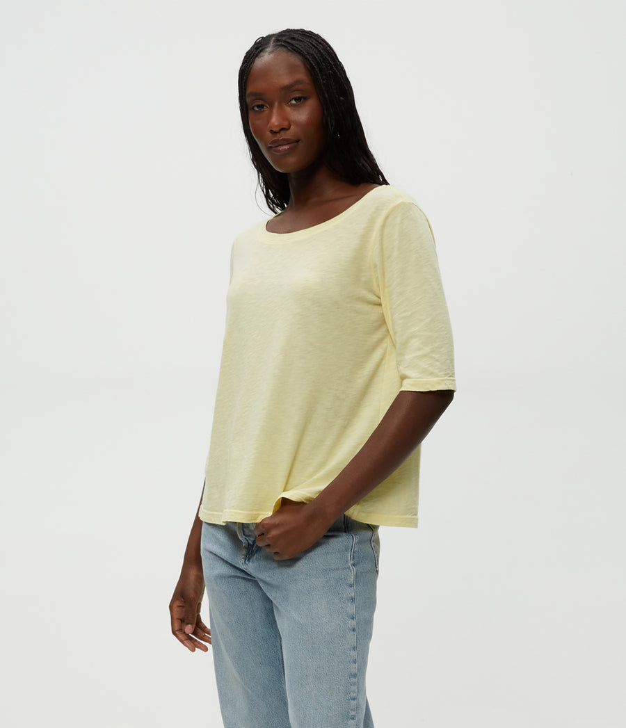 Dua Supima Tee in Lemonade Yellow Side View #LEMONADE