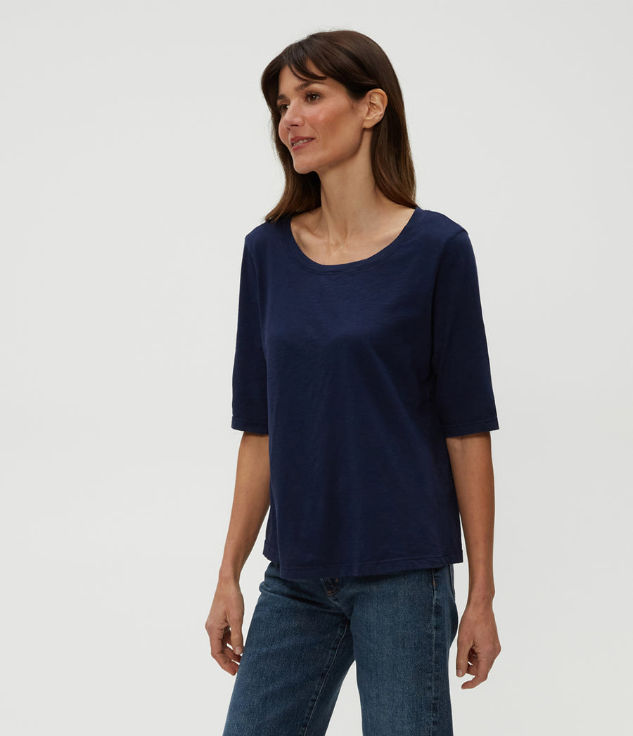 Dua Supima Tee in Nocturnal Blue Side View #NOCTURNAL