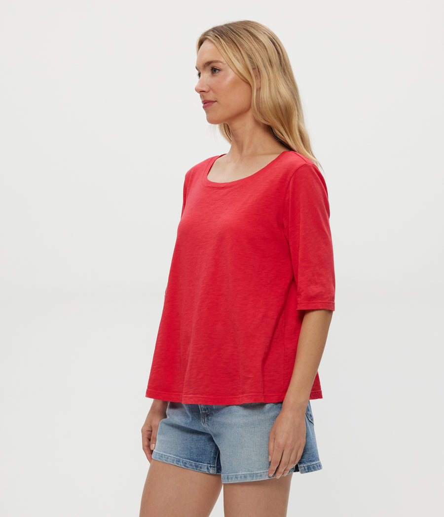 Dua Supima Tee in Rumba Red Side View #RUMBA