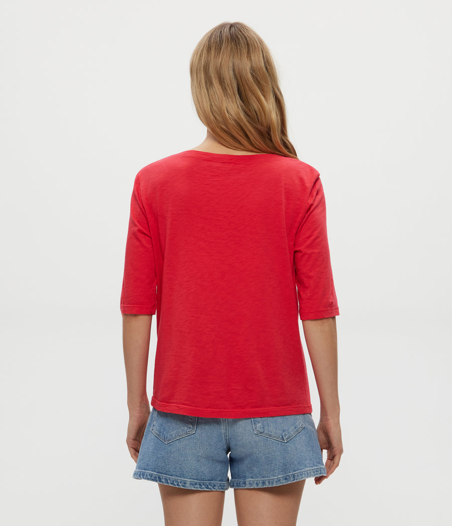 Dua Supima Tee in Rumba Red Back View #RUMBA