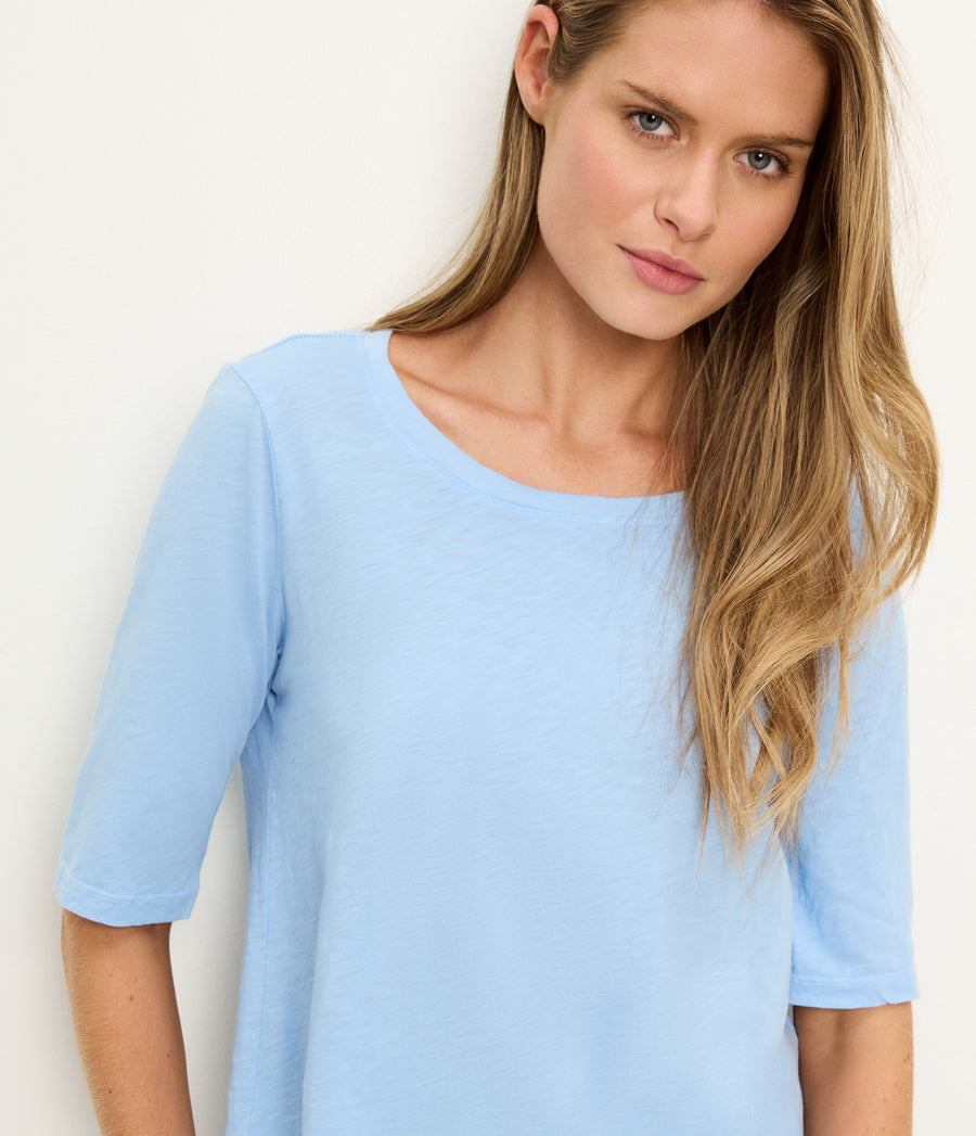 Dua Supima Tee in SKY Blue Close up View #SKY