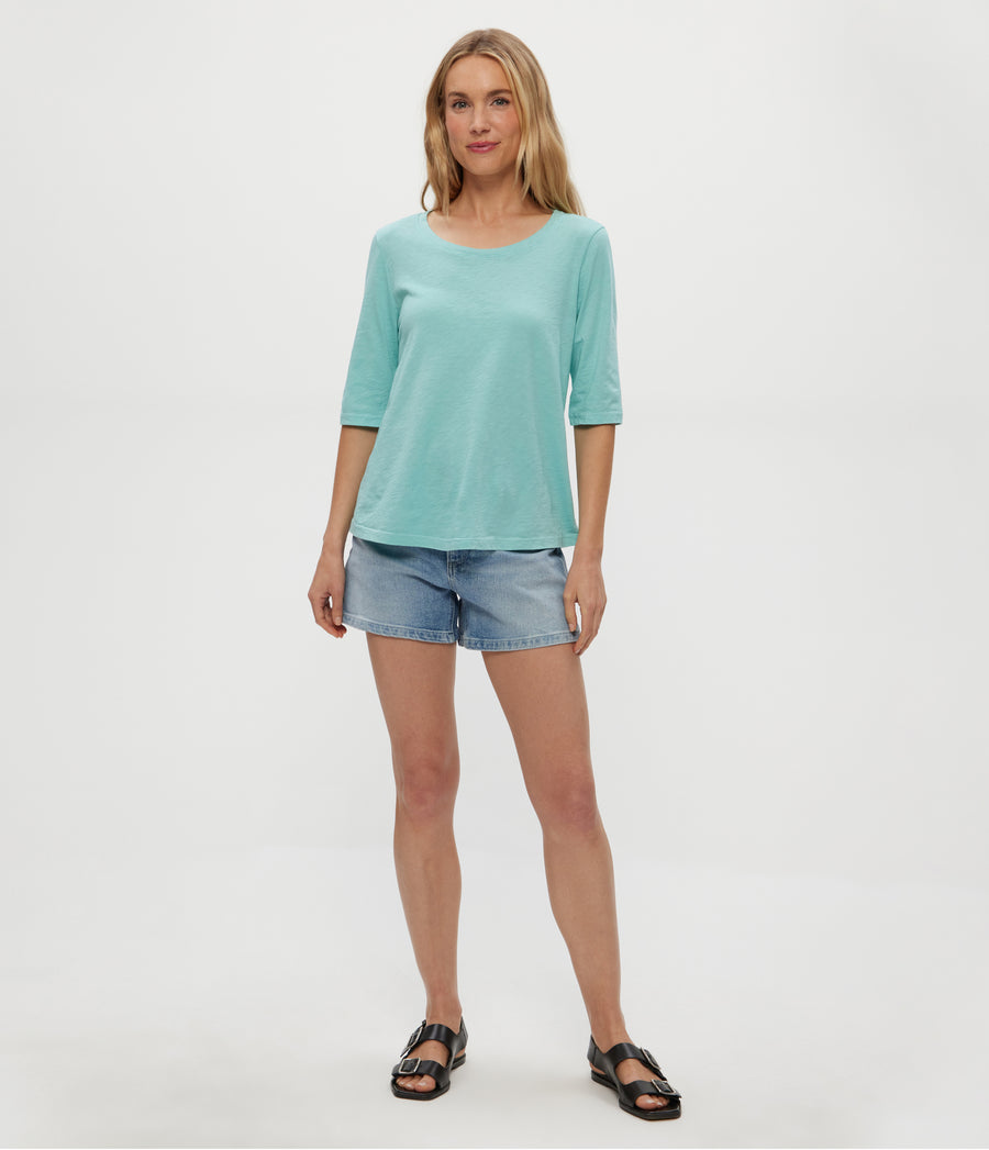 Dua Supima Tee in SERENE BLUE Full Body View #SERENE