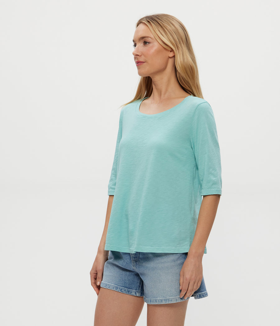 Dua Supima Tee in SERENE BLUE Side View #SERENE