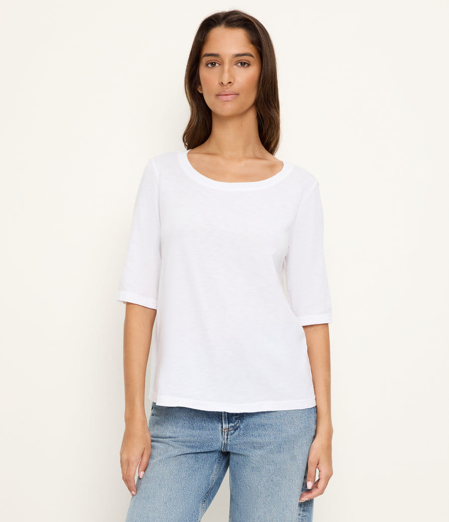 Dua Supima Tee in White  Full Body View #WHITE