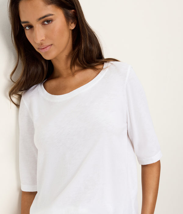 Dua Supima Tee in White  Close Up View #WHITE