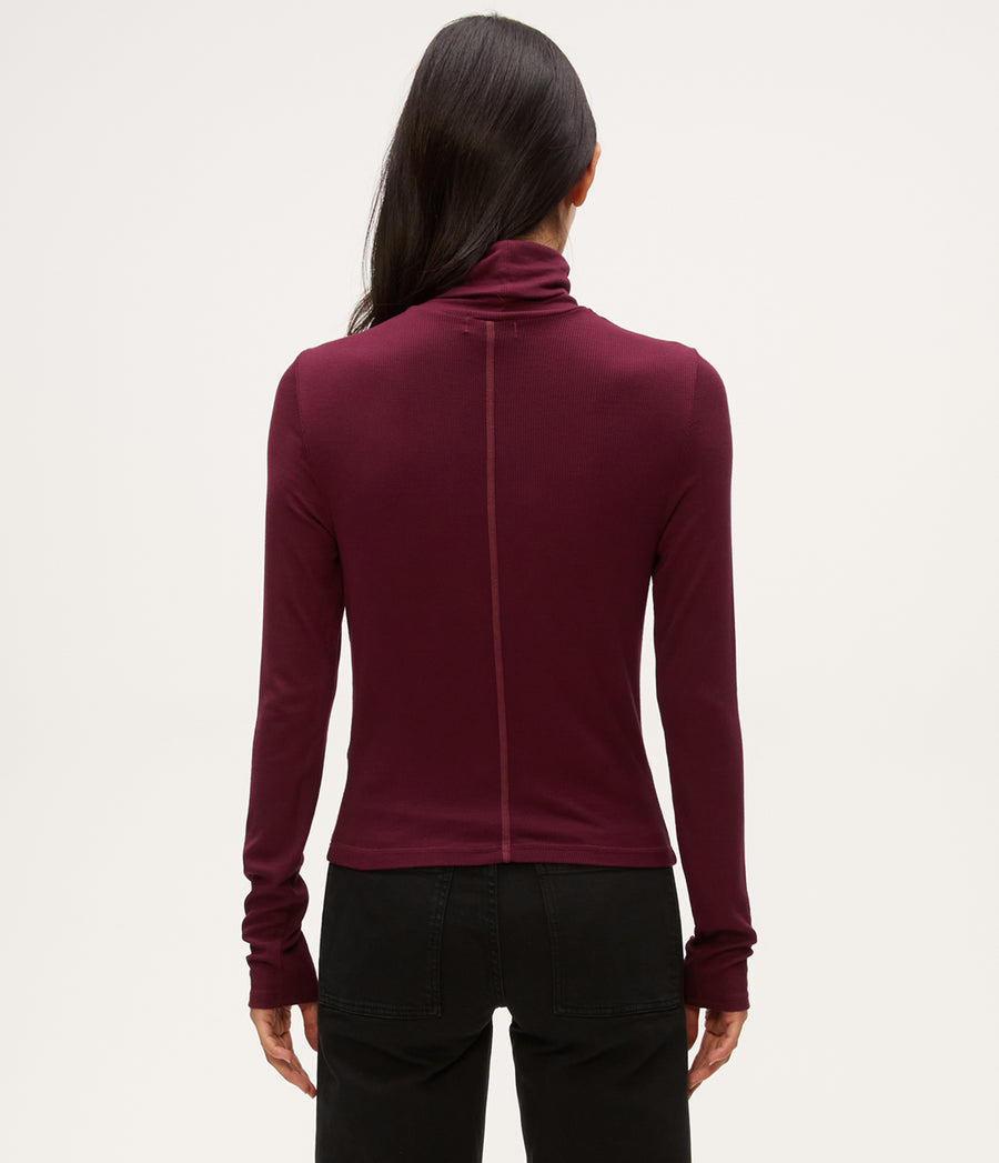 Tara Crop Turtleneck in Beetroot Red Back View #BEETROOT