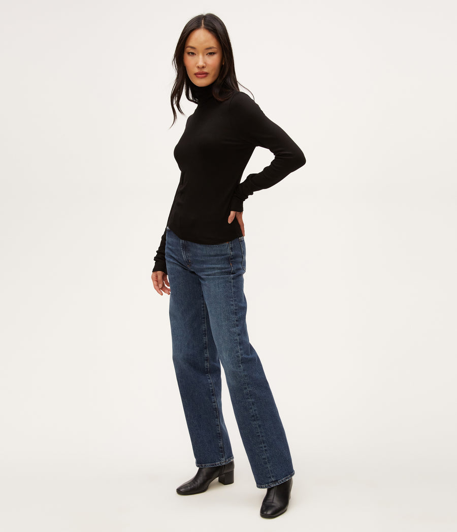 Tara Crop Turtleneck in Black  Full Body View #BLACK