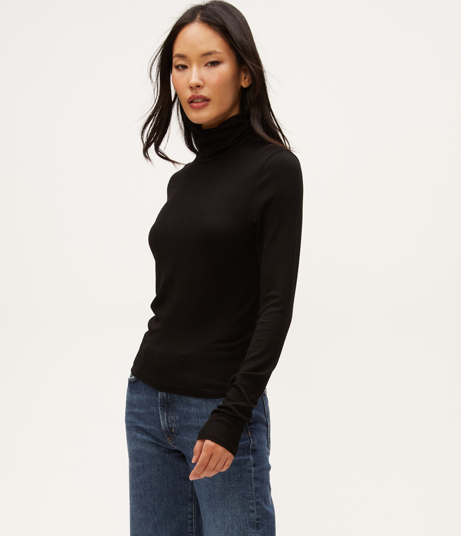 Tara Crop Turtleneck in Black  Side View #BLACK