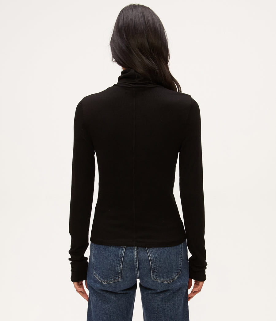 Tara Crop Turtleneck in Black  Back View #BLACK