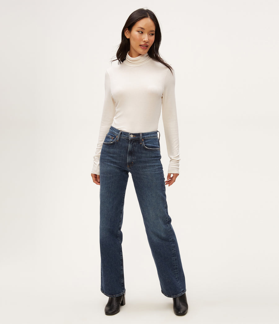 Tara Crop Turtleneck in Chalk White Full Body View #CHALK