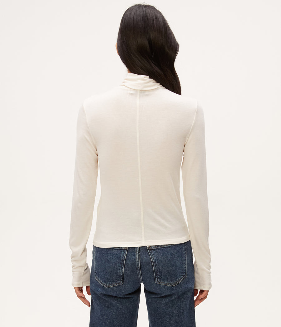 Tara Crop Turtleneck in Chalk White Back View #CHALK