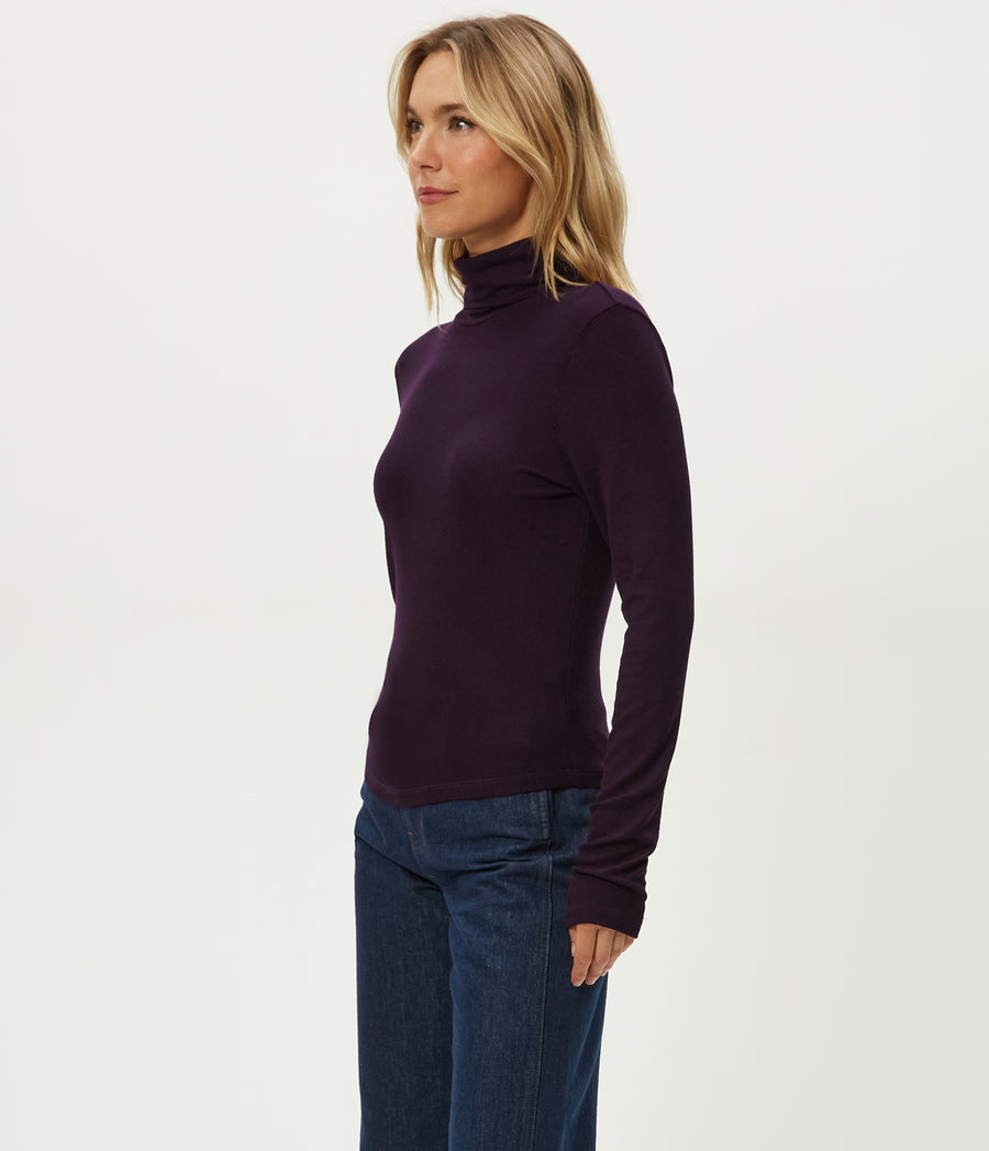 Tara Crop Turtleneck in Glimmer Purple Side View #GLIMMER