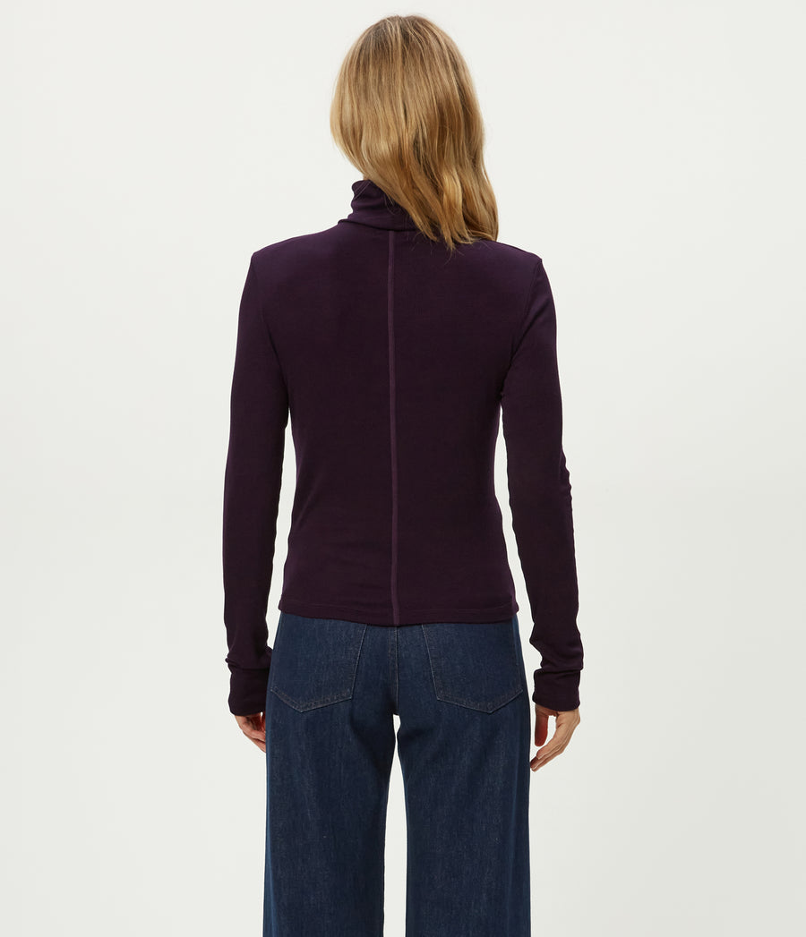 Tara Crop Turtleneck in Glimmer Purple Back View #GLIMMER