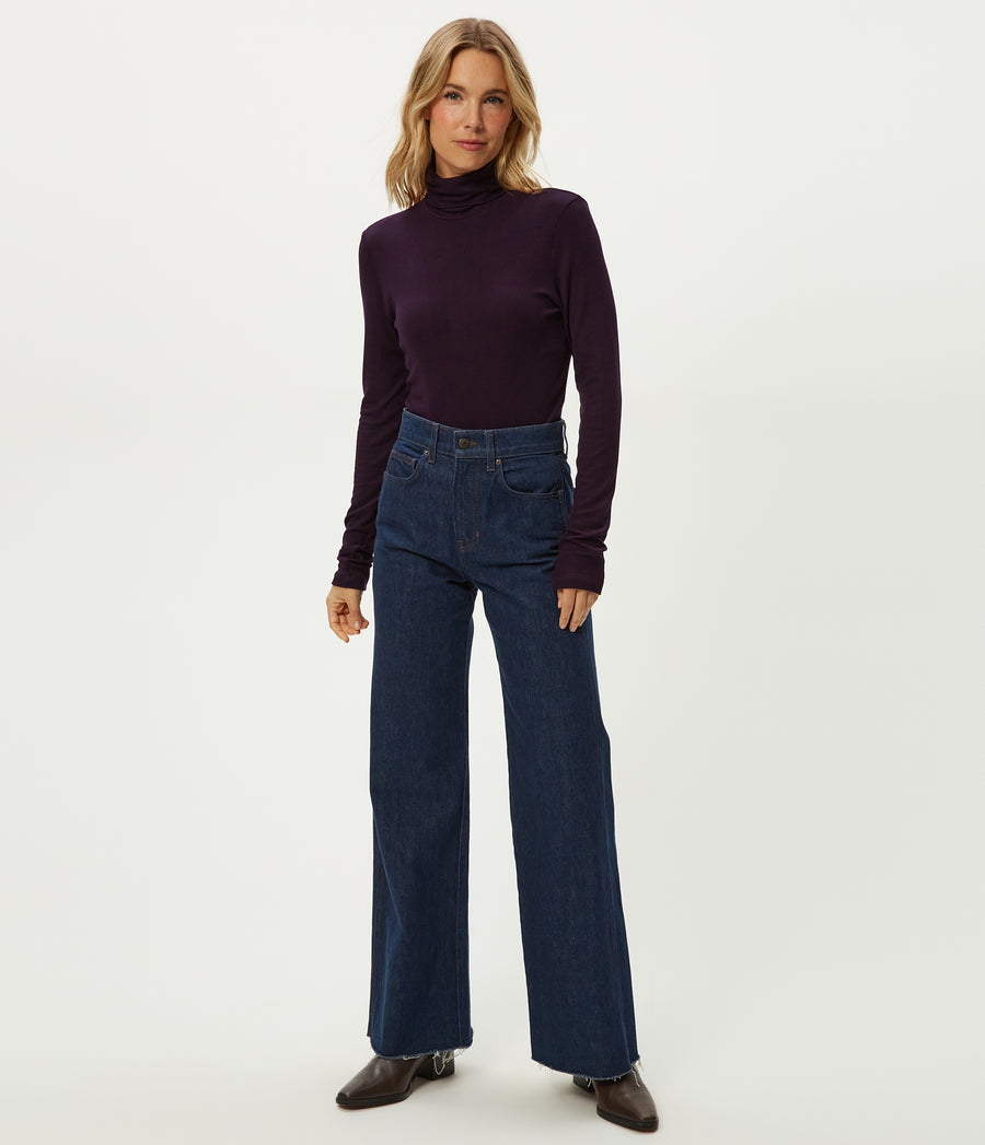 Tara Crop Turtleneck in Glimmer Purple Full Body View #GLIMMER