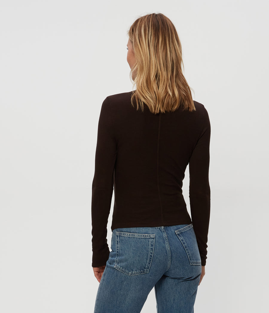 Tara Crop Turtleneck in Java Brown Back View #JAVA