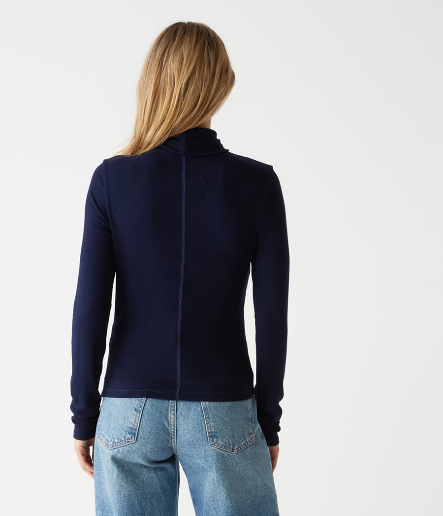 Tara Crop Turtleneck in NOCTURNAL Blue Back View #NOCTURNAL