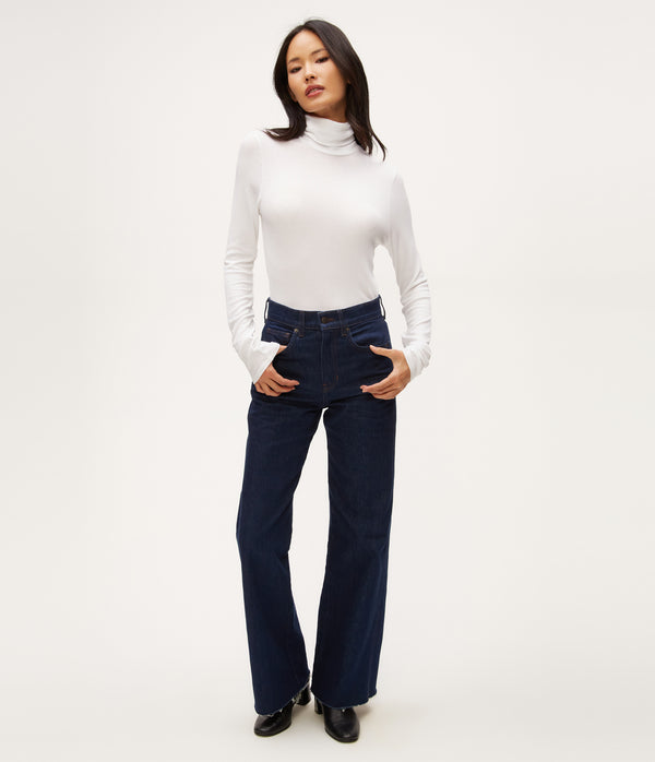 Tara Crop Turtleneck in White  Full Body View #WHITE