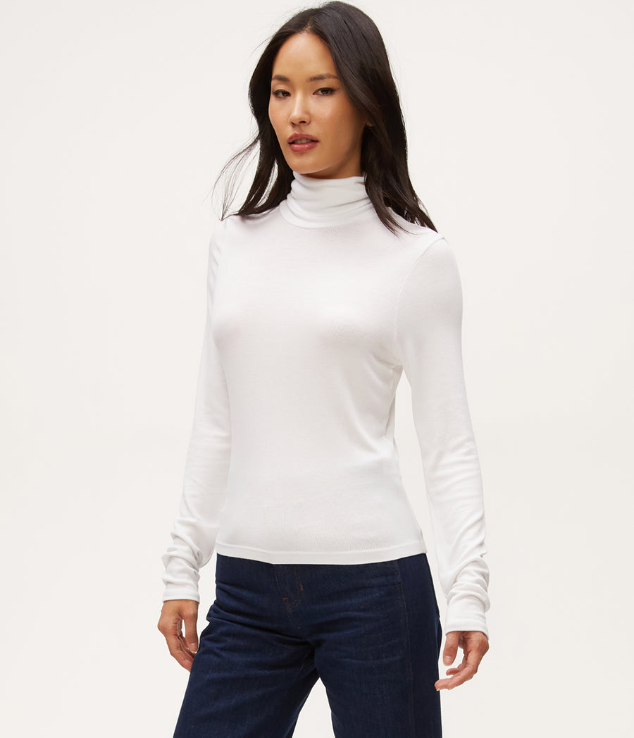 Tara Crop Turtleneck in White  Side View #WHITE