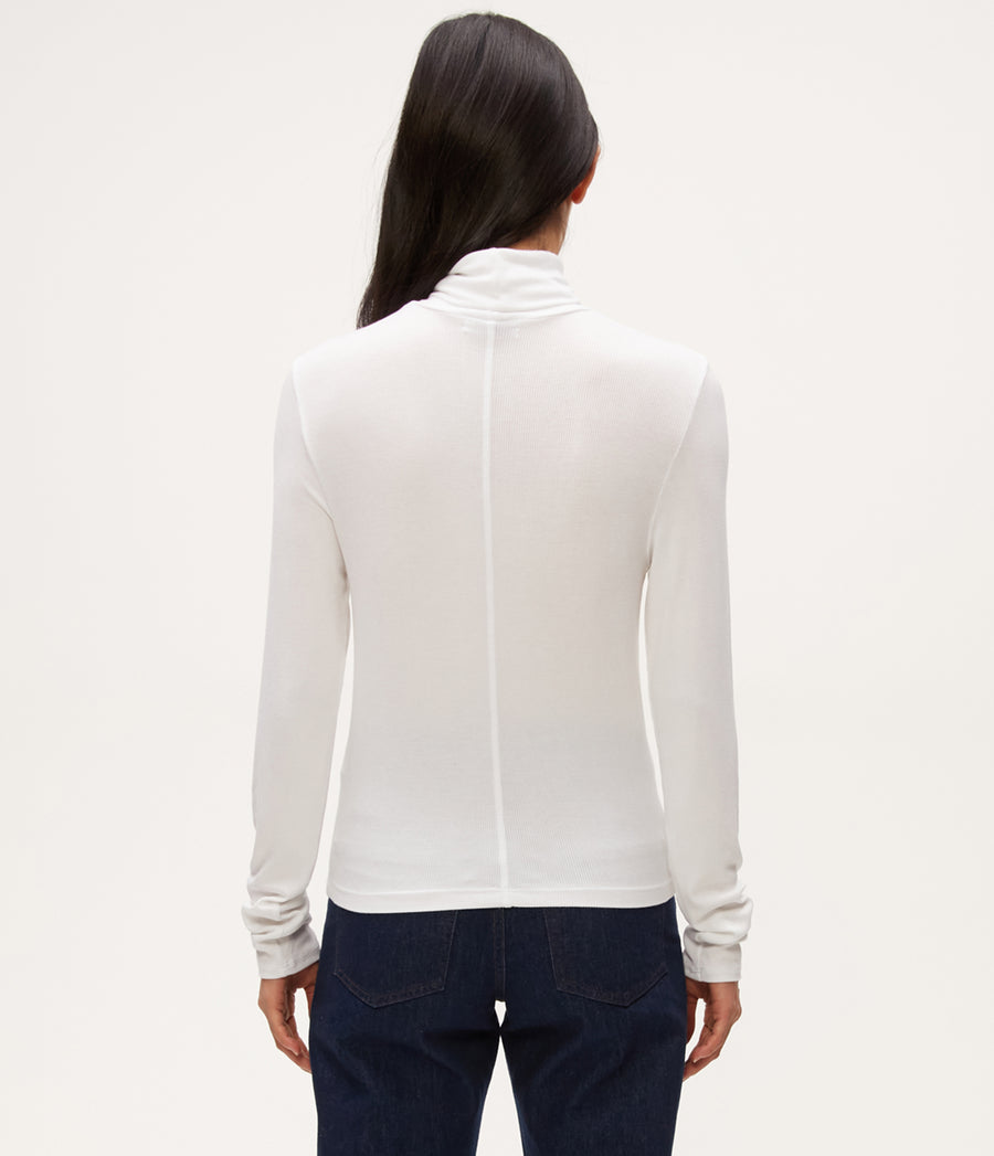 Tara Crop Turtleneck in White  Back View #WHITE