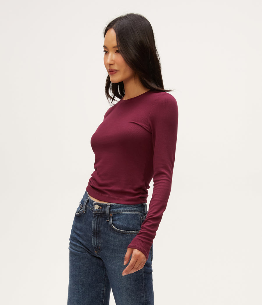 Finn Crew Neck Top in Beetroot Red Side View #BEETROOT
