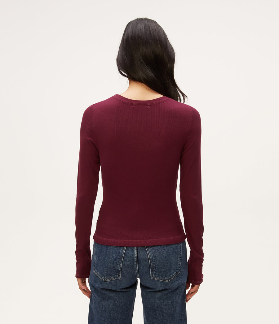 Finn Crew Neck Top in Beetroot Red Back View #BEETROOT