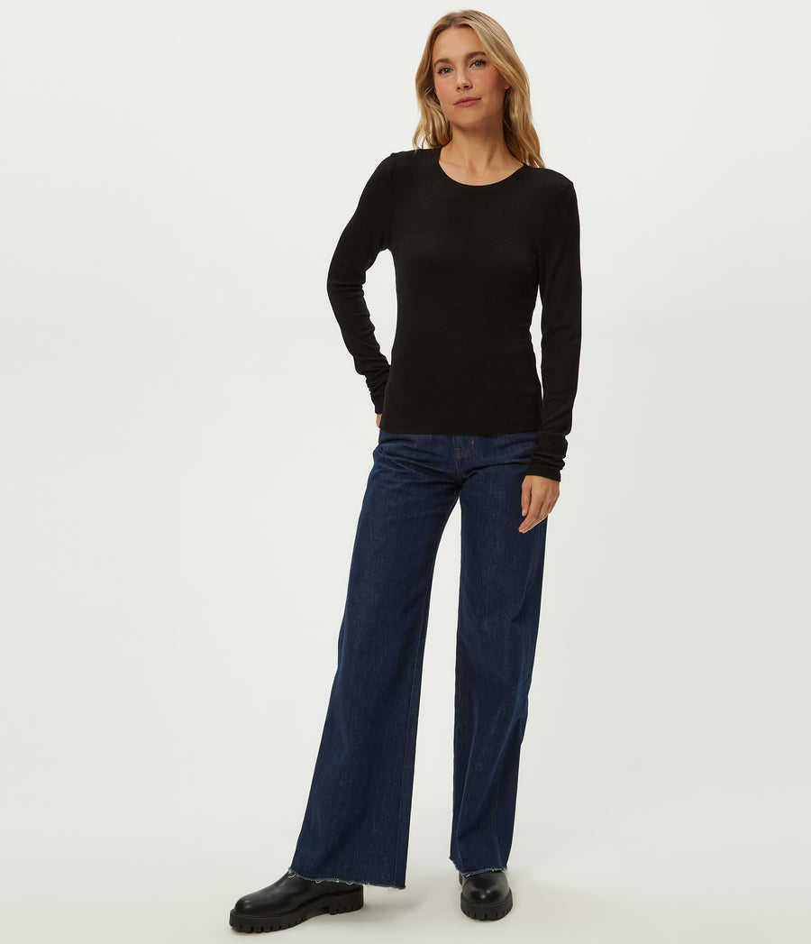 Finn Crewneck Top in Black Full Body View #BLACK