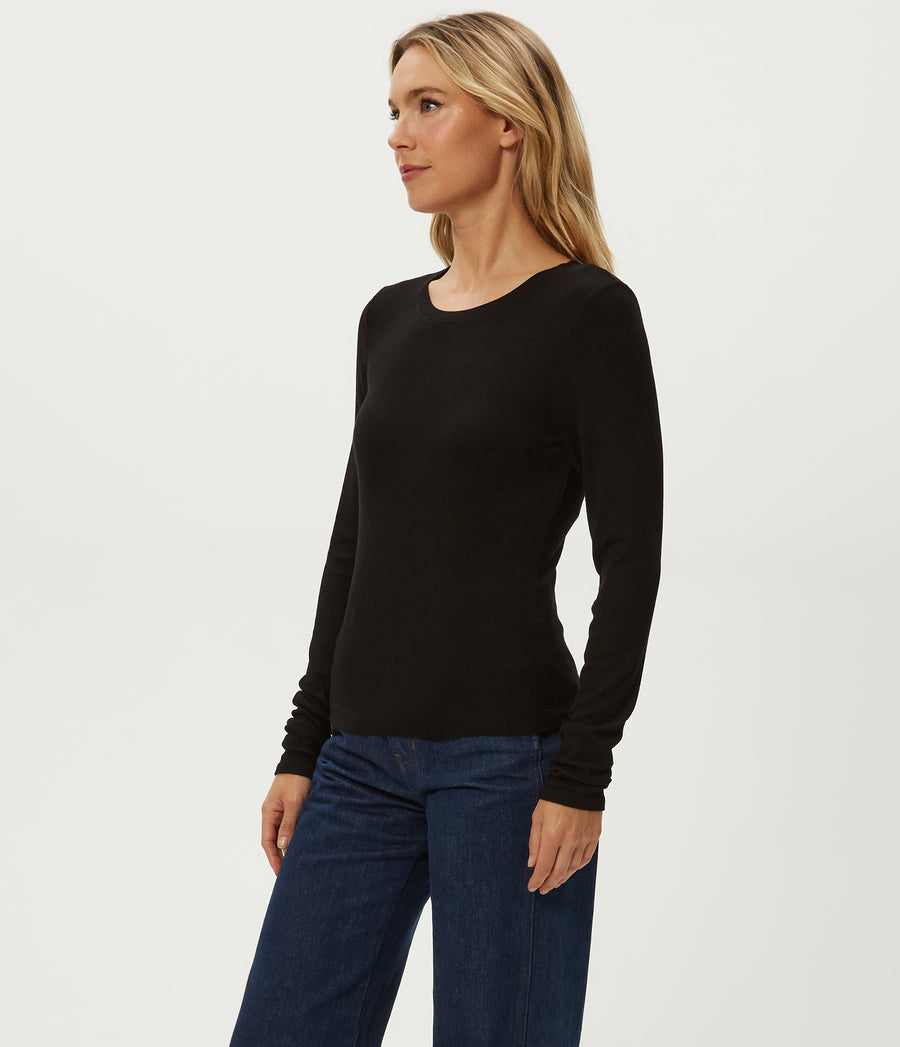 Finn Crewneck Top in Black Side View #BLACK