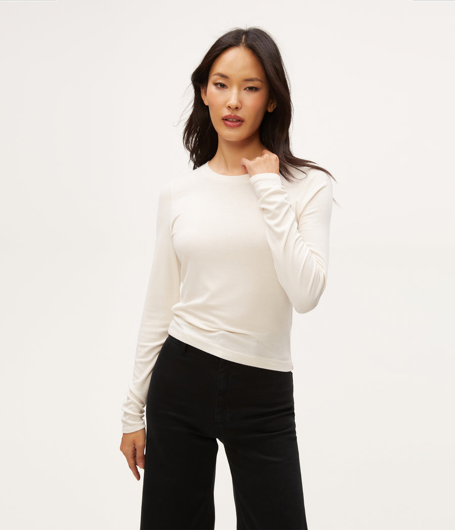 Finn Crew Neck Top in Chalk White Close Up View #CHALK