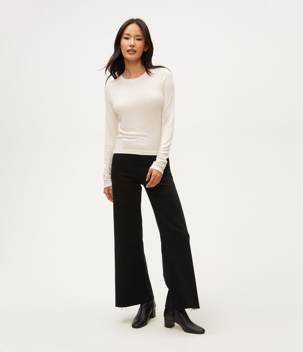 Finn Crew Neck Top in Chalk White Full Body View #CHALK