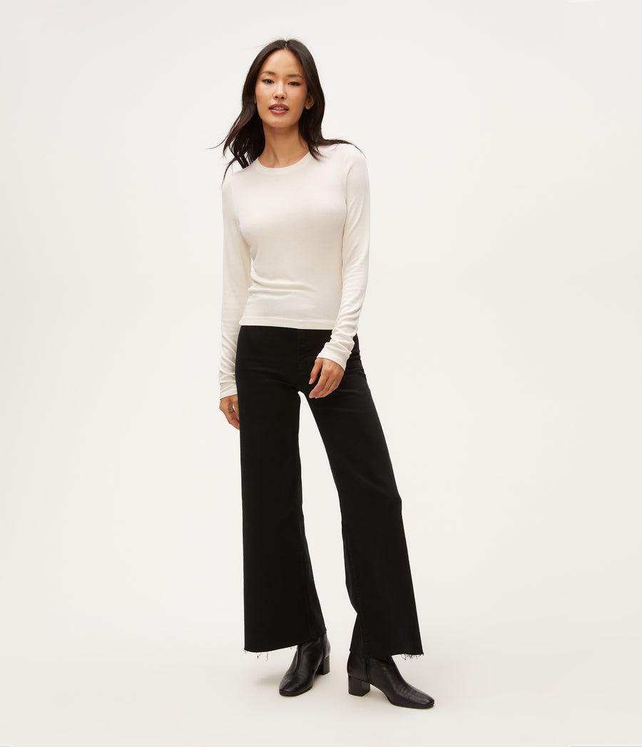 Finn Crew Neck Top in Chalk White Full Body View #CHALK