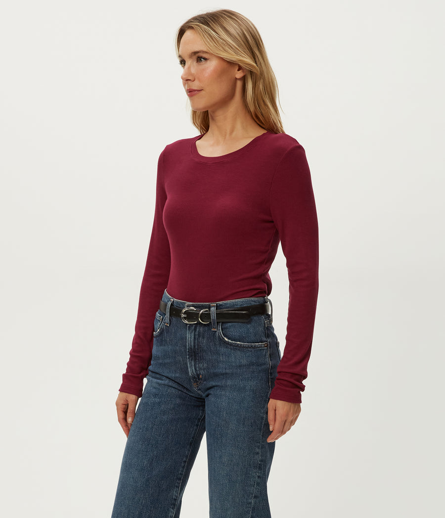 Finn Crewneck Top in Garnet Red Side View #GARNET