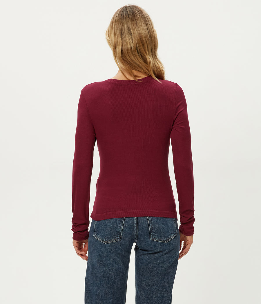 Finn Crewneck Top in Garnet Red Back View #GARNET