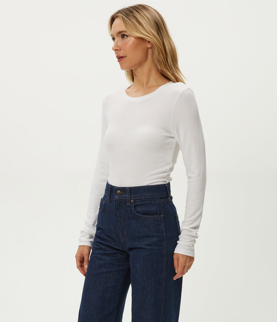 Finn Crewneck Top in White Side View #WHITE
