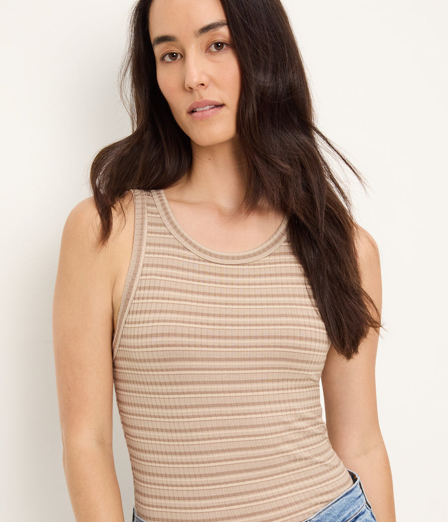 Carolie Striped Ribbed Tank MACADAMIA / XL #MACADAMIA