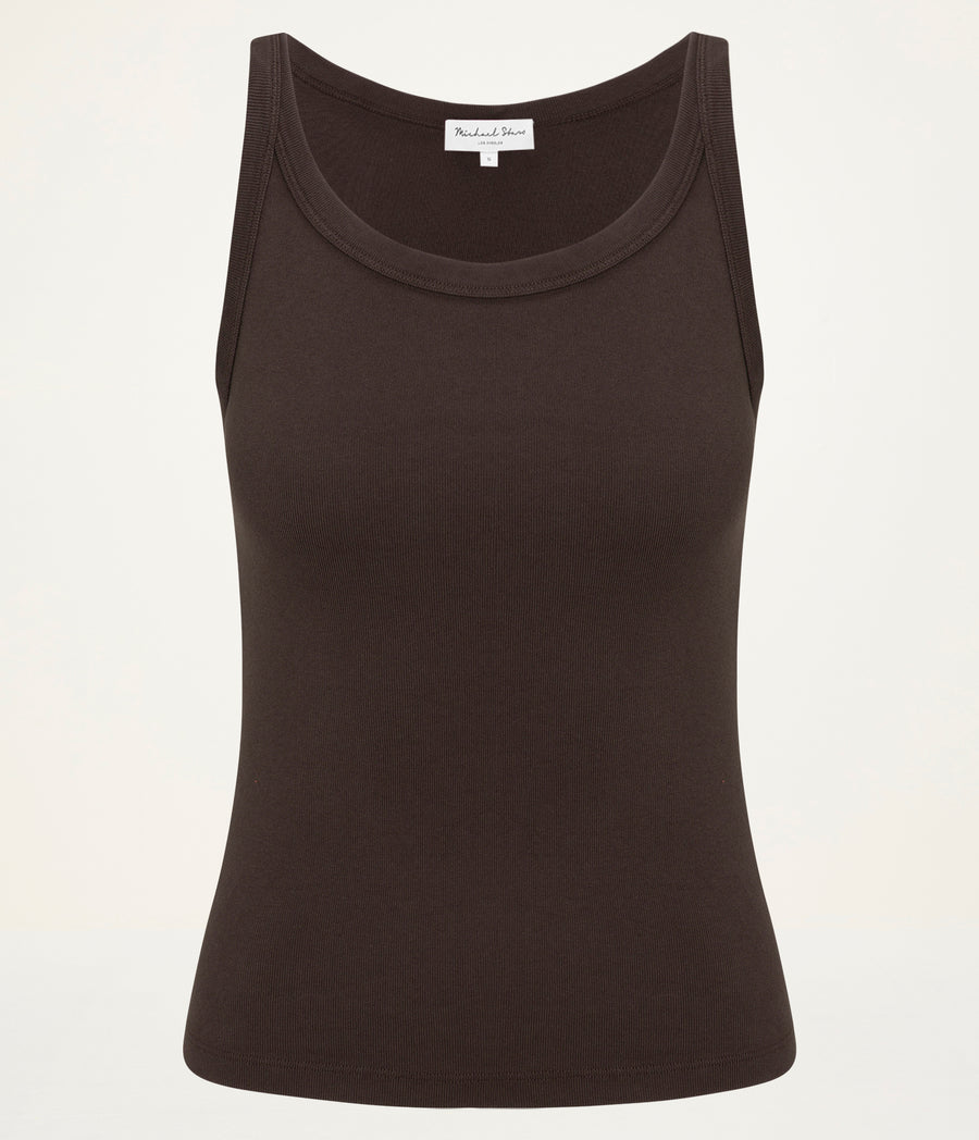 Cassie Tank  in Java Brown Close Up View #JAVA