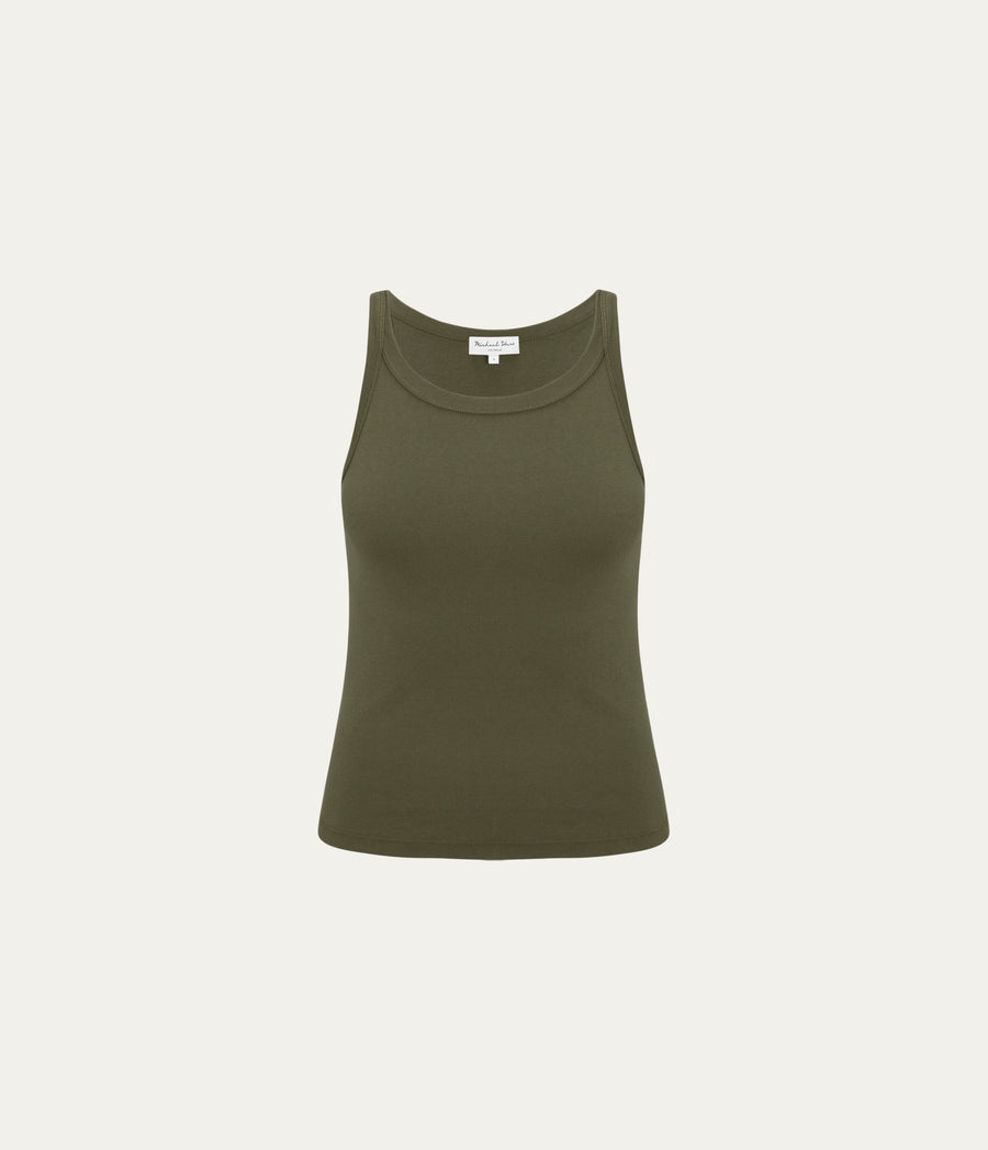 Cassie Tank  in TOPIARY GREEN  Close up View #TOPIARY
