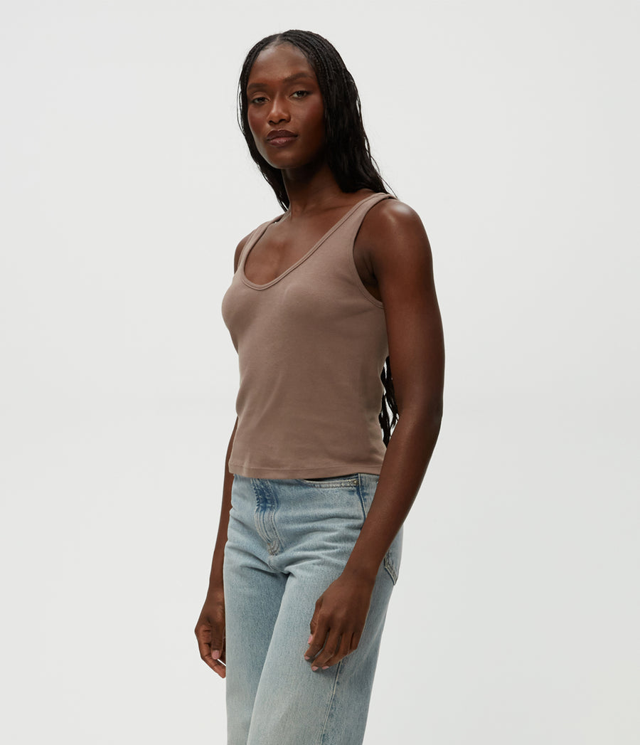 Sloan V-Neck Tank in Cobblestone Brown Side View #COBBLESTONE