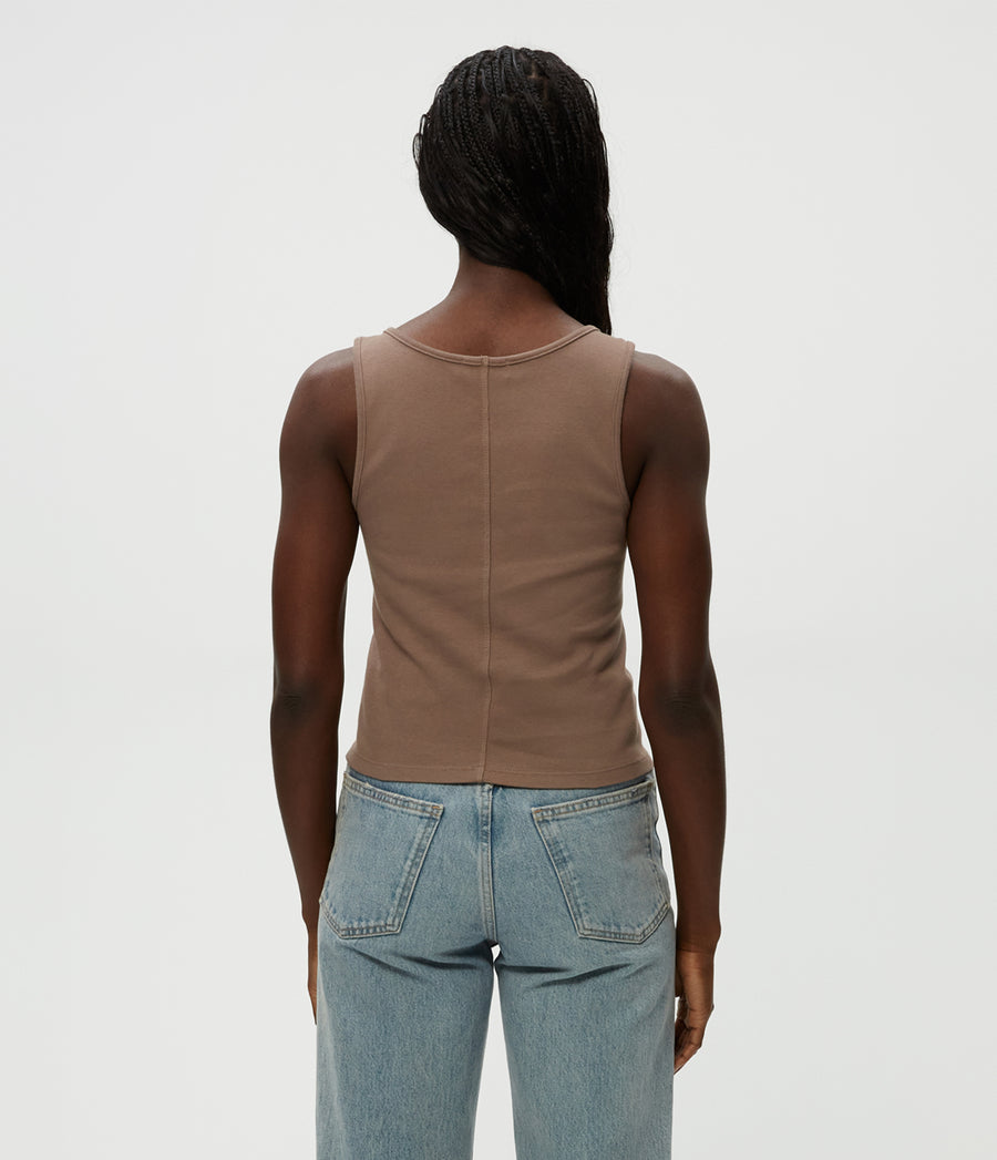 Sloan V-Neck Tank in Cobblestone Brown Back View #COBBLESTONE